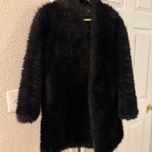 Mango Elegant Black Faux Fur Jacket